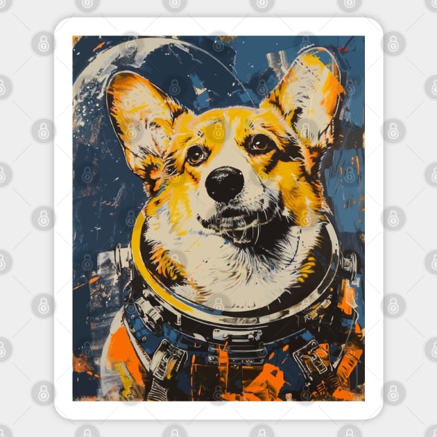 Vintage corgi dog astronaut portrait Sticker by etherElric